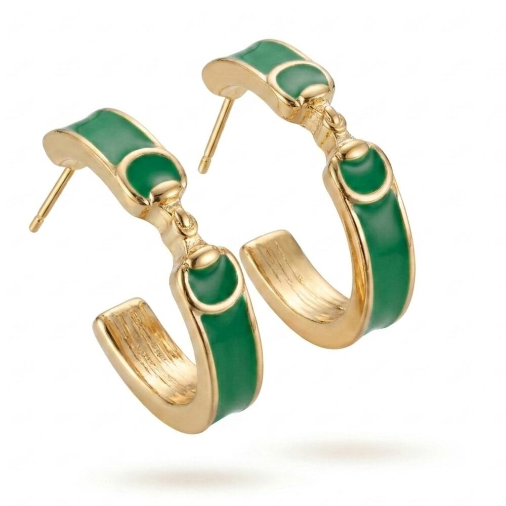 Derby Horse Bit Enamel Hoop Earrings – Slim & Sleek Kelly Green